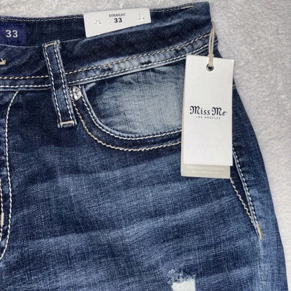 NWT Miss Me Jeans Curvy Fit Straight Mid Rise 33 X 32 Women's Jeans Distressed - Picture 6 of 16